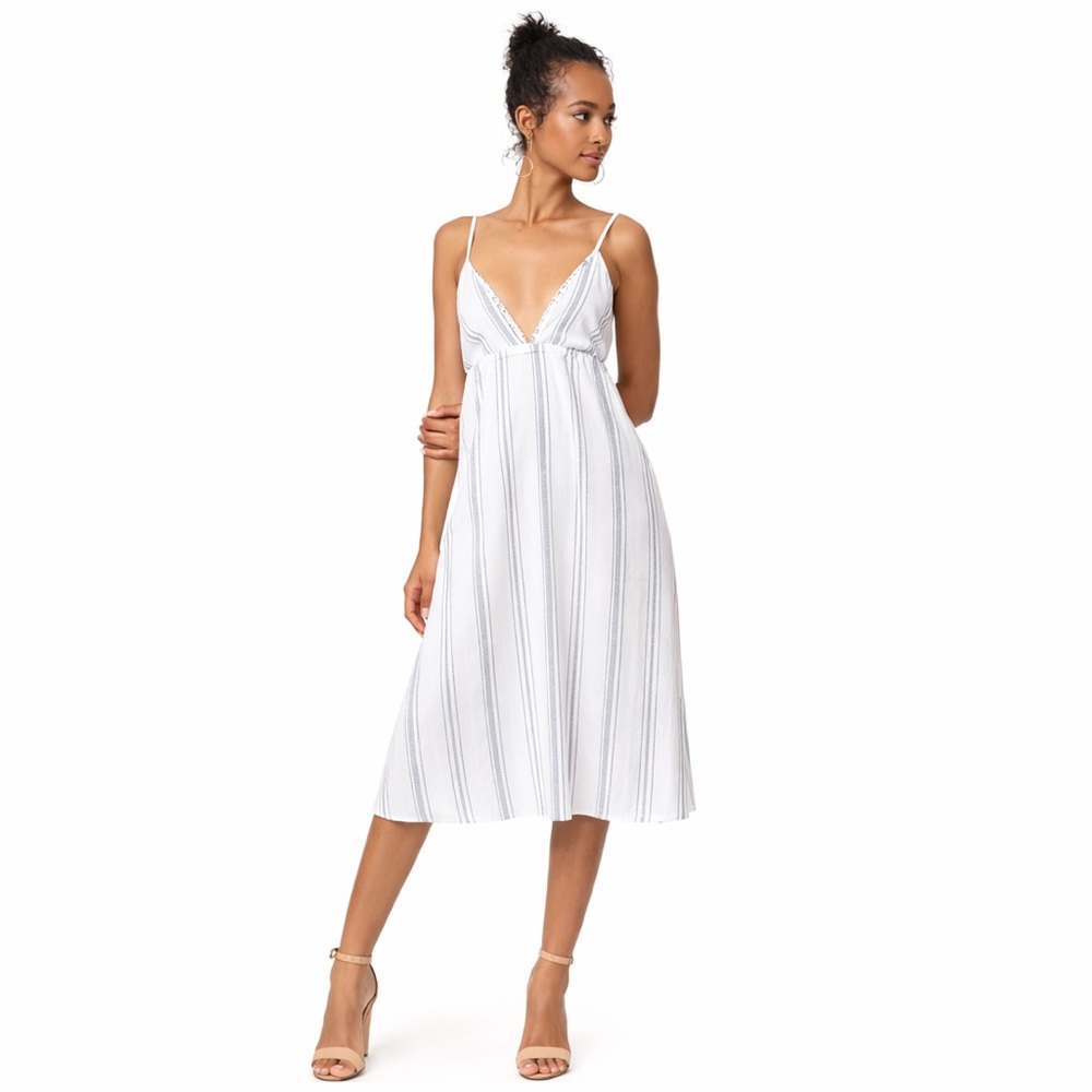 Clayton Gauzy Revolve White Blue Stripe Coastal Harmony Dress
